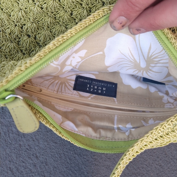 Bohemian Vintage Rayon Woven Embroidered Handbag/wallet set Liz Claiborne Green - Picture 3 of 7